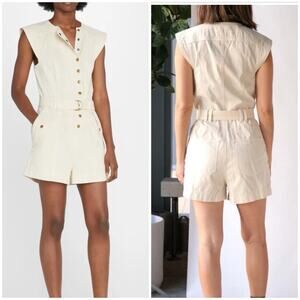 Ulla Johnson Cream Cotton Sleeveless Button Front 4 Utility Romper Short